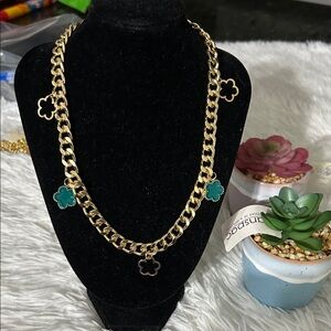 Chic Gold Necklace with Green Clover Charms